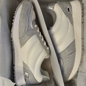 Michael Kors White and Silver “Andi Quilted Trainer”  sneakers size 8.5